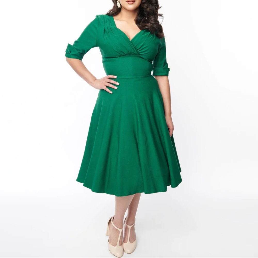Unique Vintage Emerald Green Delores Swing Dress